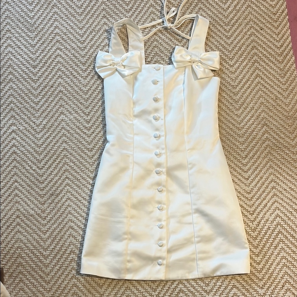 Peppermayo Elegant White Button-Down Dress with Bows